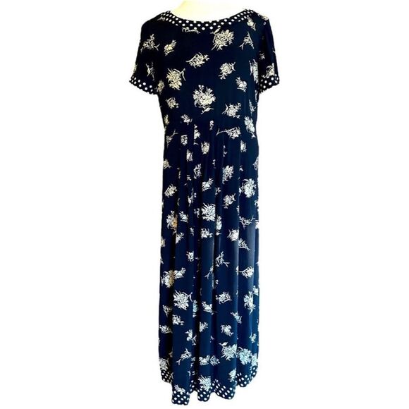 Vintage Dress Black & White Floral Mixed Print Midi Dress Plus Size 16 - Picture 1 of 11